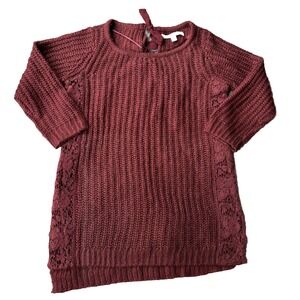 Lauren Conrad Sweater Sz M Red Pullover Long Sleeve Tie Neck Floral Sides Thick